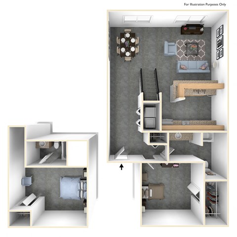 Floor plan for 2 beds, 2 baths, 1212 sqft